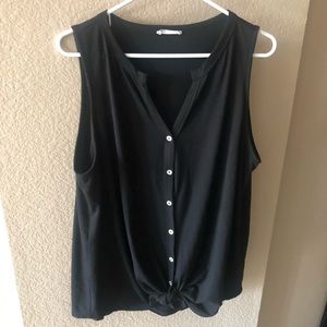 Black V-Neck Sleeveless Top with Knot